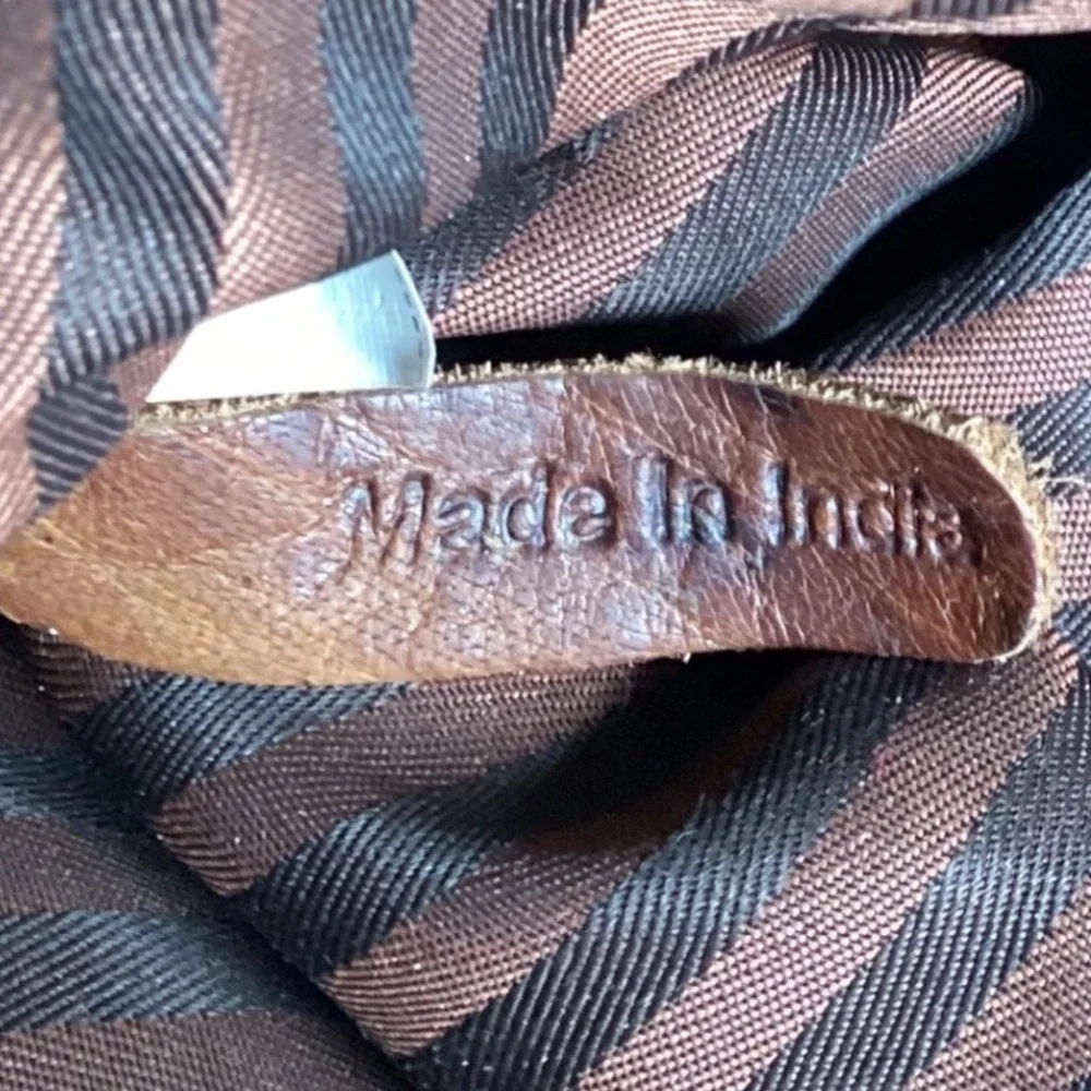 Jack Georges Dark Brown Leather Crossbody Bag Voyager Messenger Striped Lining